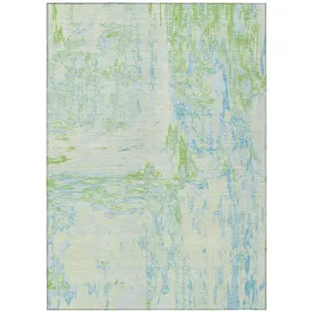 8' X 10' Mint Green And Blue Abstract Washable Indoor Outdoor Area Rug