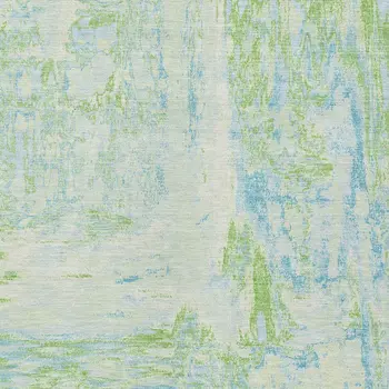 9' X 12' Mint Green And Blue Abstract Washable Indoor Outdoor Area Rug