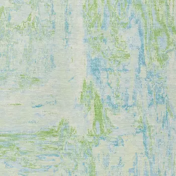 10' X 14' Mint Green And Blue Abstract Washable Indoor Outdoor Area Rug