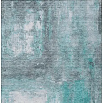 5' X 8' Teal Blue And Denim Blue Abstract Washable Indoor Outdoor Area Rug