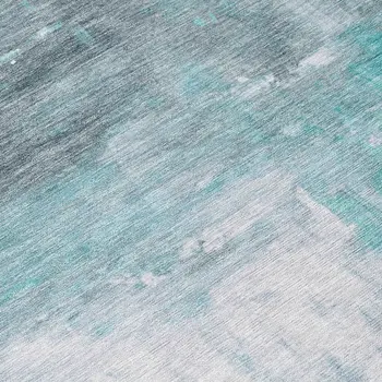 8' Teal Blue And Denim Blue Round Abstract Washable Indoor Outdoor Area Rug