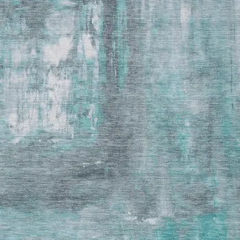 8' X 10' Teal Blue And Denim Blue Abstract Washable Indoor Outdoor Area Rug
