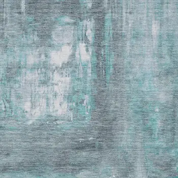 10' X 14' Teal Blue And Denim Blue Abstract Washable Indoor Outdoor Area Rug