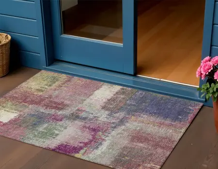 3' X 5' Blush And Pink Abstract Washable Indoor Outdoor Area Rug