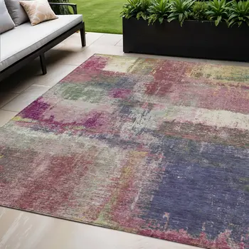 5' X 8' Blush And Pink Abstract Washable Indoor Outdoor Area Rug