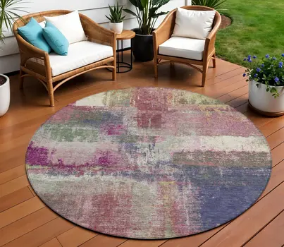 8' Blush And Pink Round Abstract Washable Indoor Outdoor Area Rug