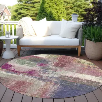 8' Blush And Pink Round Abstract Washable Indoor Outdoor Area Rug