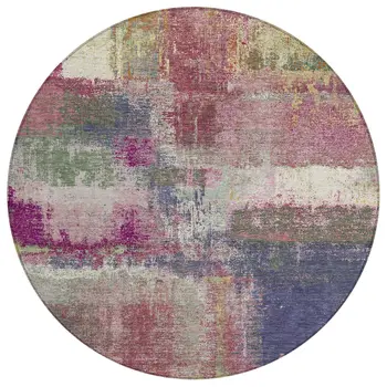 8' Blush And Pink Round Abstract Washable Indoor Outdoor Area Rug