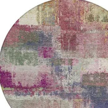 8' Blush And Pink Round Abstract Washable Indoor Outdoor Area Rug