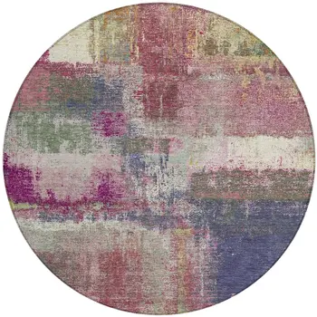 8' Blush And Pink Round Abstract Washable Indoor Outdoor Area Rug