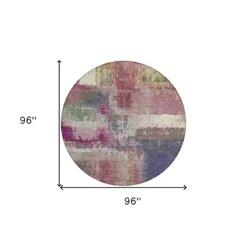 8' Blush And Pink Round Abstract Washable Indoor Outdoor Area Rug