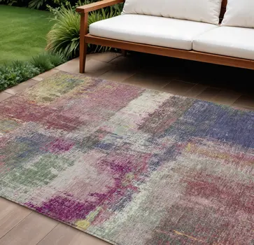 8' X 10' Blush And Pink Abstract Washable Indoor Outdoor Area Rug
