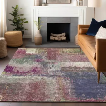 8' X 10' Blush And Pink Abstract Washable Indoor Outdoor Area Rug
