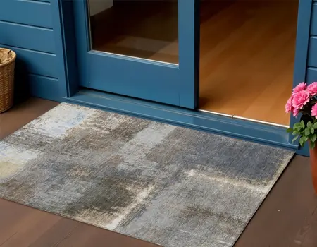 3' X 5' Khaki And Brown Abstract Washable Indoor Outdoor Area Rug