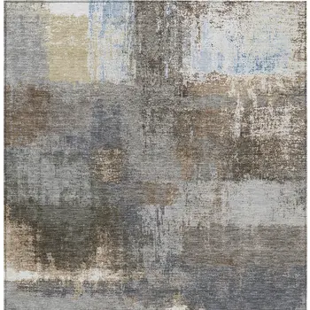 5' X 8' Khaki And Brown Abstract Washable Indoor Outdoor Area Rug
