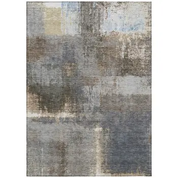 5' X 8' Khaki And Brown Abstract Washable Indoor Outdoor Area Rug