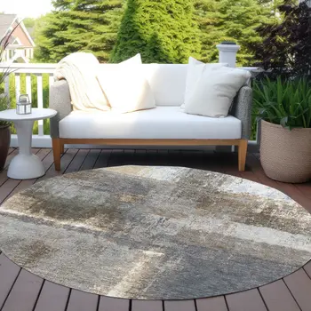 8' Khaki And Brown Round Abstract Washable Indoor Outdoor Area Rug
