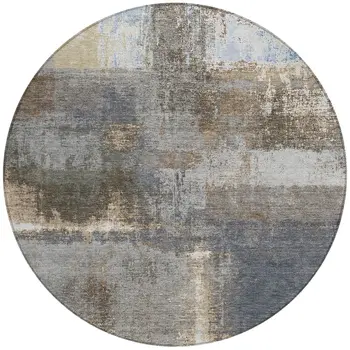 8' Khaki And Brown Round Abstract Washable Indoor Outdoor Area Rug