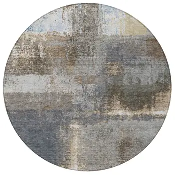 8' Khaki And Brown Round Abstract Washable Indoor Outdoor Area Rug