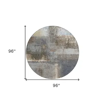 8' Khaki And Brown Round Abstract Washable Indoor Outdoor Area Rug