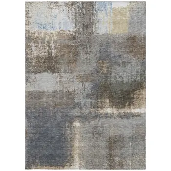 9' X 12' Khaki And Brown Abstract Washable Indoor Outdoor Area Rug