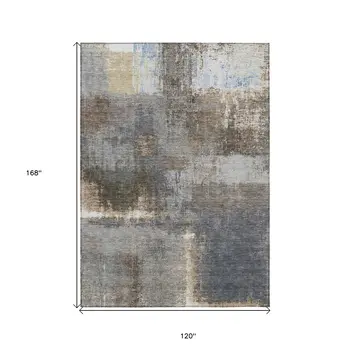 10' X 14' Khaki And Brown Abstract Washable Indoor Outdoor Area Rug