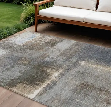 10' X 14' Khaki And Brown Abstract Washable Indoor Outdoor Area Rug