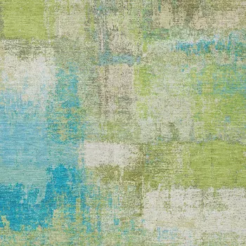 3' X 5' Lime Green And Sky Blue Abstract Washable Indoor Outdoor Area Rug