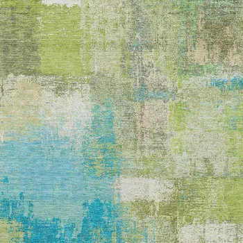 5' X 8' Lime Green And Sky Blue Abstract Washable Indoor Outdoor Area Rug