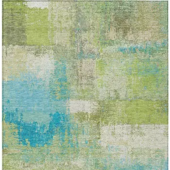 8' X 10' Lime Green And Sky Blue Abstract Washable Indoor Outdoor Area Rug