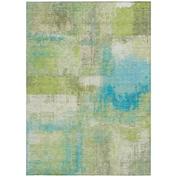 9' X 12' Lime Green And Sky Blue Abstract Washable Indoor Outdoor Area Rug