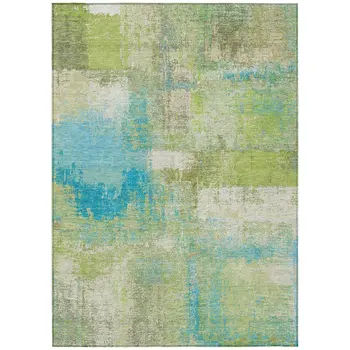 9' X 12' Lime Green And Sky Blue Abstract Washable Indoor Outdoor Area Rug