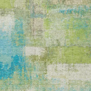 9' X 12' Lime Green And Sky Blue Abstract Washable Indoor Outdoor Area Rug