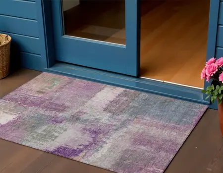 3' X 5' Lavender And Purple Abstract Washable Indoor Outdoor Area Rug