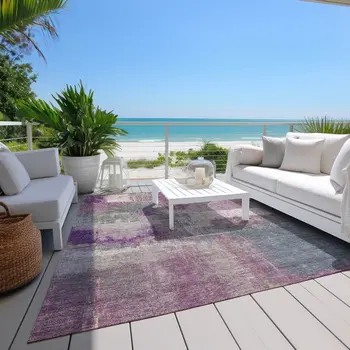 5' X 8' Lavender And Purple Abstract Washable Indoor Outdoor Area Rug
