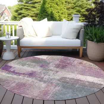 8' Lavender And Purple Round Abstract Washable Indoor Outdoor Area Rug