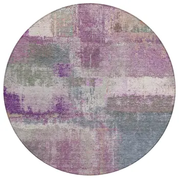 8' Lavender And Purple Round Abstract Washable Indoor Outdoor Area Rug