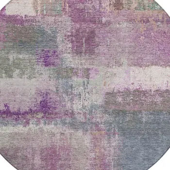 8' Lavender And Purple Round Abstract Washable Indoor Outdoor Area Rug