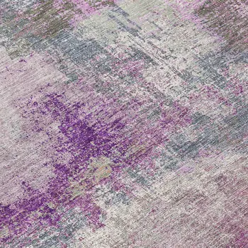 8' Lavender And Purple Round Abstract Washable Indoor Outdoor Area Rug