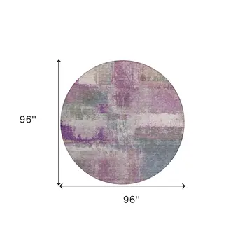 8' Lavender And Purple Round Abstract Washable Indoor Outdoor Area Rug