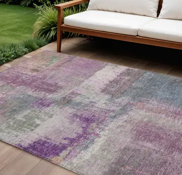 8' X 10' Lavender And Purple Abstract Washable Indoor Outdoor Area Rug