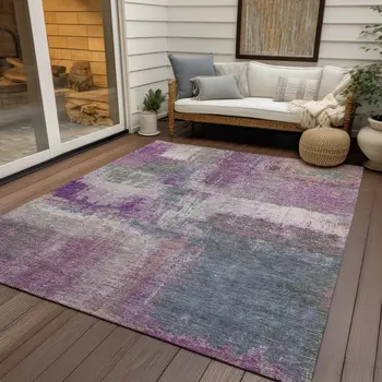 8' X 10' Lavender And Purple Abstract Washable Indoor Outdoor Area Rug