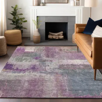 8' X 10' Lavender And Purple Abstract Washable Indoor Outdoor Area Rug