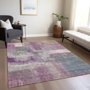 8' X 10' Lavender And Purple Abstract Washable Indoor Outdoor Area Rug