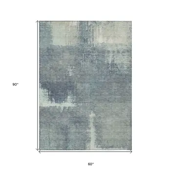 5' X 8' Sage And Green Abstract Washable Indoor Outdoor Area Rug