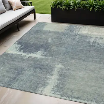 5' X 8' Sage And Green Abstract Washable Indoor Outdoor Area Rug