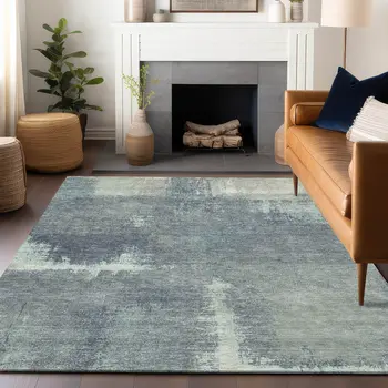 5' X 8' Sage And Green Abstract Washable Indoor Outdoor Area Rug