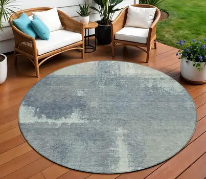 8' Sage And Green Round Abstract Washable Indoor Outdoor Area Rug