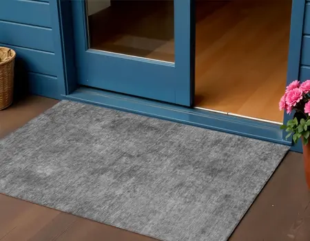 3' X 5' Gray And Smoky Black Abstract Washable Indoor Outdoor Area Rug