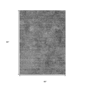 5' X 8' Gray And Smoky Black Abstract Washable Indoor Outdoor Area Rug